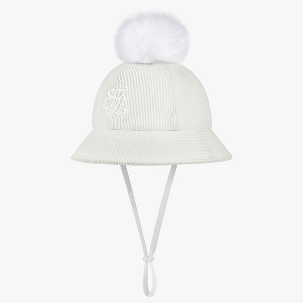 CORDUROY CLOCHE POMPOM HAT (WHITE)