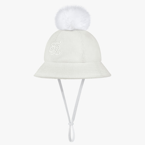 CORDUROY CLOCHE POMPOM HAT (WHITE)