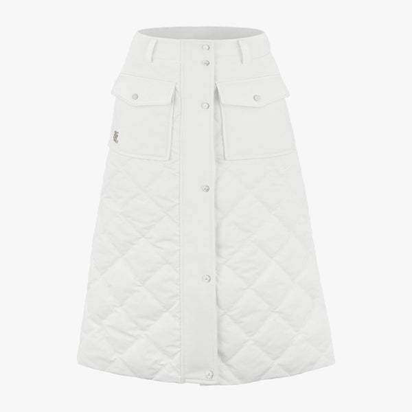 QUILTED DOWN MIDI SKIRT (WHITE)