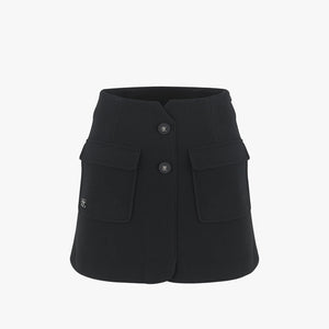 HIGH-WAIST BUTTON H-LINE SKIRT(BLACK)