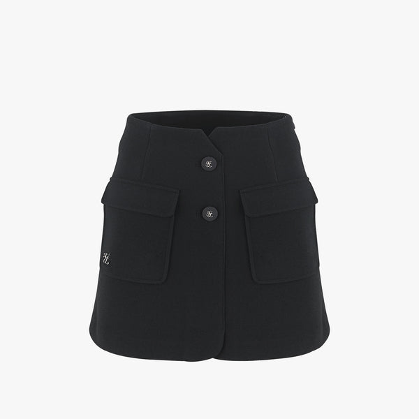 HIGH-WAIST BUTTON H-LINE SKIRT(BLACK)