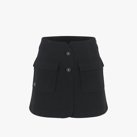 HIGH-WAIST BUTTON H-LINE SKIRT(BLACK)