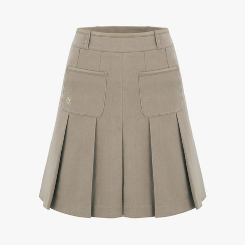 TWO-POCKET PLEATED FLEECE SKIRT(BEIGE)