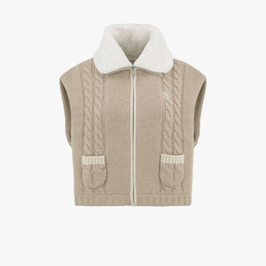 FUR COLLAR WINDPROOF VEST (BEIGE)