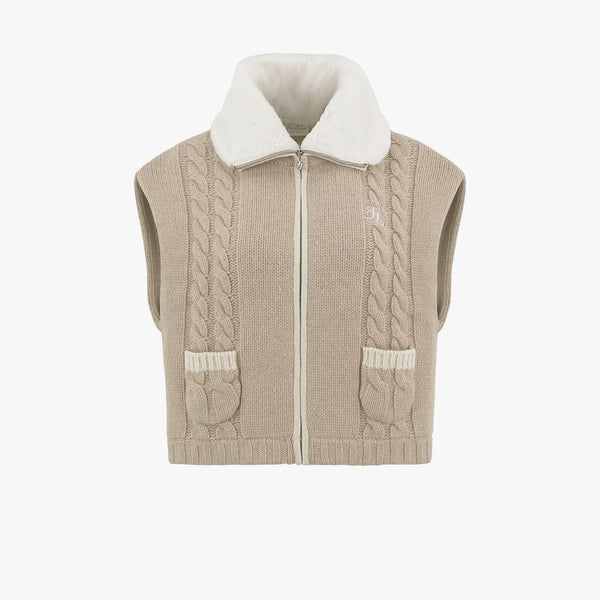 FUR COLLAR WINDPROOF VEST (BEIGE)
