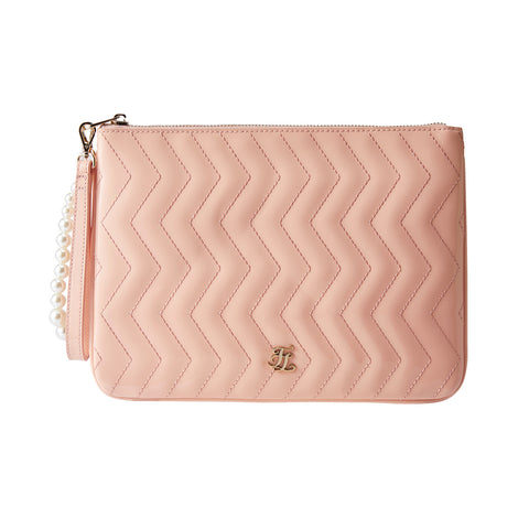 Patent Pearl Clutch Bag (Pink Coral)