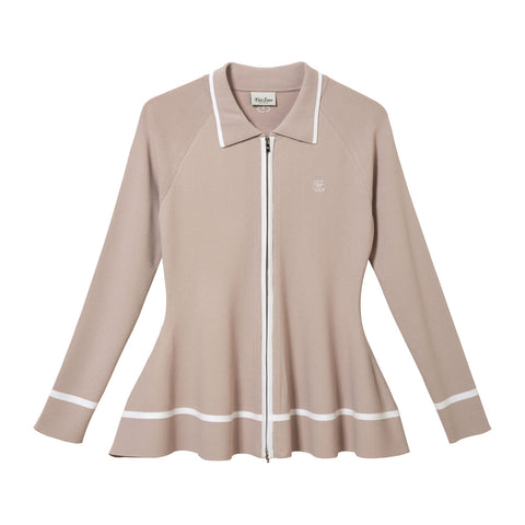 Flare Zip Up Cardigan (Beige)