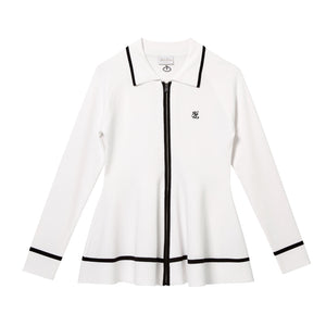 Flare Zip Up Cardigan (White)